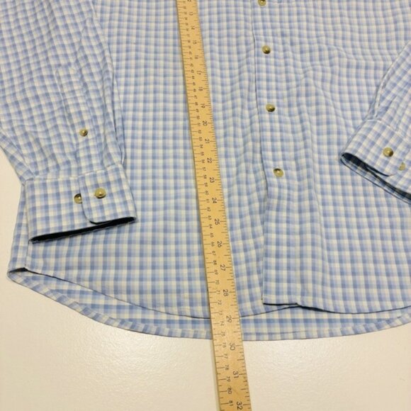 Poncho Men’s Shirt Size M Blue Gingham Check Button Front Long Sleeve Outdoor - Picture 8 of 12